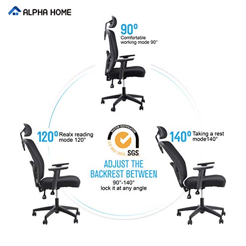 ALPHA HOME Office Chair Ergonomic Home Desk Chair High Back Mesh Task