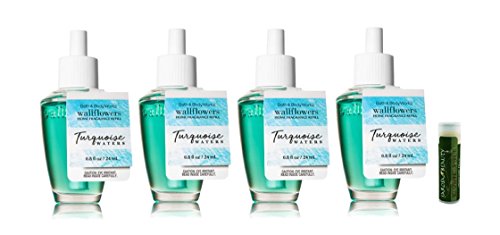 Bath & Body Works TURQUOISE WATERS Wallflowers Home Fragrance Refill - 4 Pack with a Jarosa Bee Organic Peppermint Lip Balm