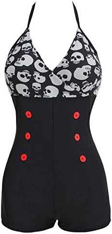 Lemu Elegant Floral Retro Inspired Boy-Leg One Piece Ruched Maillot Swimsuit X-Large Black and white