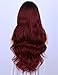 K'ryssma Ombre Wine Red Synthetic Wigs for Women, Burgundy 99j 2 Tones Dark Roots Long Wavy None Lace Wig Heat Resistant 22 Inches