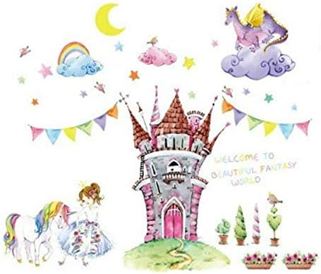 Amazon ウォールステッカー 子供部屋 木 植物 おしゃれ 北欧 女の子 お城 ステッカー 葉 姫 壁紙 英語 鳥 キッチン 森風 ユニコーン 竜 龍 城 虹ドラゴン 妖獣 怪獣 伝説の動物 星 誕生日 雲 シール ガラス かわいい 窓 旗