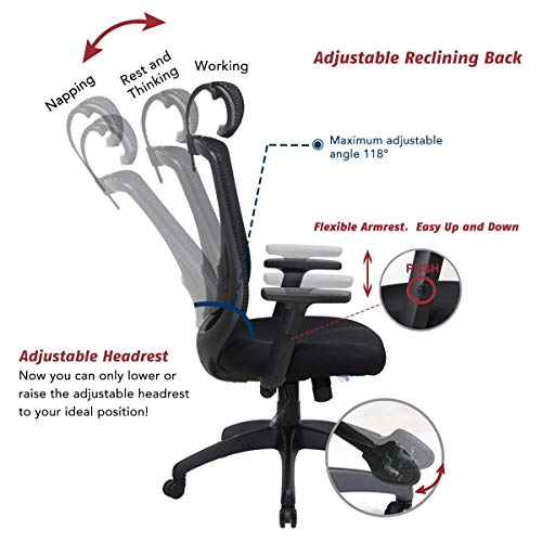 VIVA Office Mesh Chair Ergonomic High Back Chair With Adjustable Headrest And Armrest (Viva1168F1)