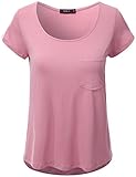 Doublju Women Short Sleeve Casual One Pocket Loose Fit Top