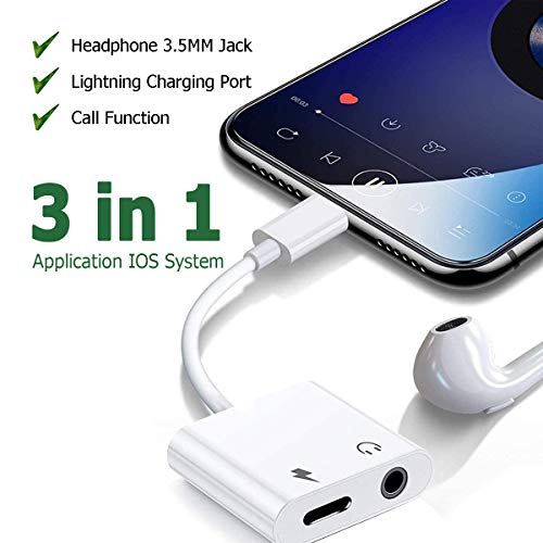 3.5 mm Headphone Jack & Charger Cable for iPhone Adapter, 3 in 1 MFi