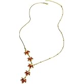 Dainty Maple Leaf Pendant Necklace for Women Cute Statement Orange Red Fall Leaves Rhinestone Single Dangle Necklaces Gold-Tone Plated Choker CZ Crystal Autumn Thanksgiving Christmas Jewelry Gift