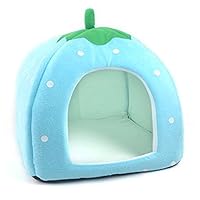 Hemore Cute Soft Sponge Strawberry Pet Cat Dog House Bed Warm Cushion Basket Small Size Light Blue