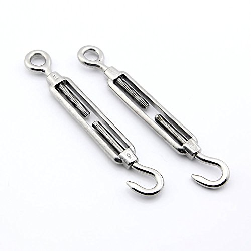 M6 silver Pack of 2pcs 304 Stainless Steel Rope Cable OC type Turnbuckle Hook & Eye