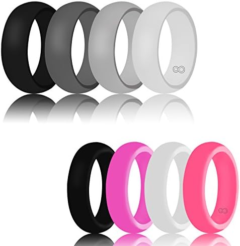 Silicone Wedding Ring For Men Women By DoerDo, Durable Rubber Sport Band For Active Style - Classical Combination 4 Rings Pack (Women: Black,Purple,Pink,White, Women 4.5-5)