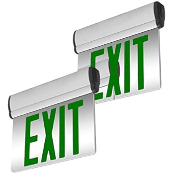LFI Lights - 2 Pack - UL Certified - Hardwired Green LED Edge Light Mirrored Singled Sided Exit Sign - Rotating Panel Battery Backup - ELRTGMx2