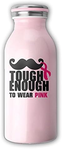 Tough Enough To Wear Pink - Mustache Insulated Vacuum Water Bottle Stainless Steel Thermos 12 Oz