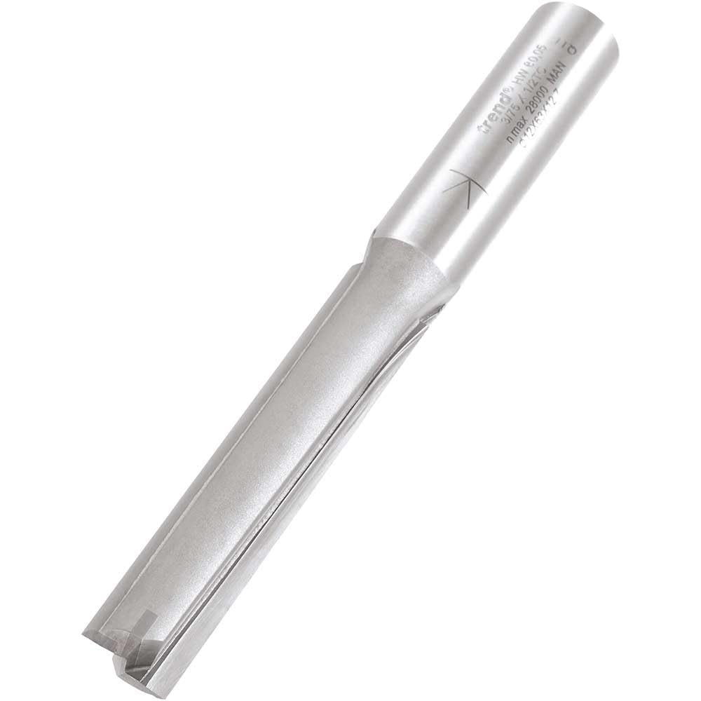 Trend Professional Straight Two Flute Router Cutter, 1/2 Inch Shank, 12mm Cut Diameter, 63mm Cut Length, Tungsten Carbide Tipped, 3/75X1/2TC