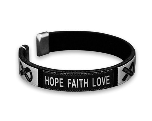 Black Ribbon Fabric Bangle Bracelet - Hope, Faith, Love - Adult Size (Retail) (RE-B-22-17H)