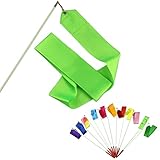 Voberry Dancing Ribbon Streamer Gym Rhythmic Rod Art Gymnastic Ballet Twirling Stick 4M (GrassGreen)