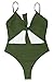 LEISUP Solid Army Green One Piece Plus Size Spaghetti Strap High Leg Thong Swimsuit