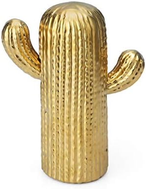 Black Velvet Studio Figure, Mrs Kaktus ceramic, color golden. matte, S, decorative cactus, 24x18x9 cm.