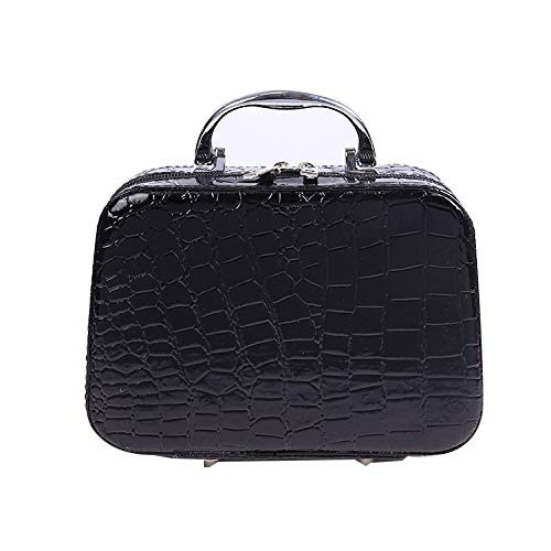 JOMA E-Shop Women Stone Pattern Cosmetic Case Cosmetic Bag Crocodile Effect Vanity Make Up Organiser Bag Box - Makeup/Cosmetic/Nail Polish Storage Case(Black)