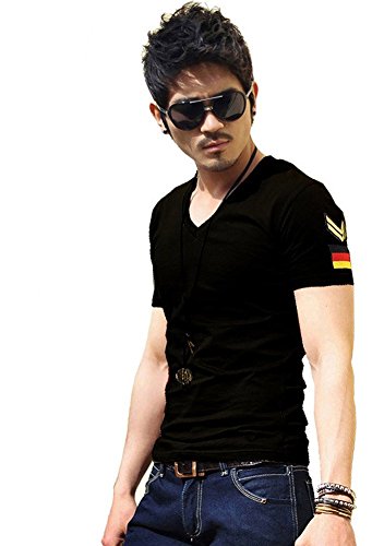 Hellojuncao Men Casual Printing T-shirts V-neck T-shirt