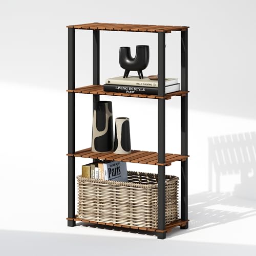 Furinno Turn-N-Tube Estante de exhibiciĂłn, Estante de Almacenamiento de 4 Niveles, Estante para Libros, Estante de Esquina con Listones de Madera, para Interior, Exterior, Sala de Estar, Madera Clara