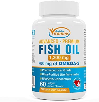 Fish Oil Supplement: 1200 mg, 700mg of OMEGA 3 - Premium Pharmaceutical Grade, Ultra Purified, Fatty Acids, EPA supplements and DHA supplements acids for optimum nutrition in a 60 count Easy-to-Swallo