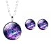 Mystical Galaxy Outer Space Crystal Time Gem Stud Earrings Glass Pendant Necklace for Women Jewelry Set