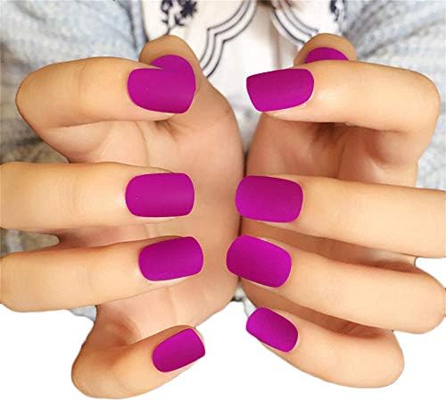 JINDIN 24 Sheet Short Matte Fake Nails with Glue Acrylic French False Nail Art Tips Full Cover Press On Nails for Women Purple