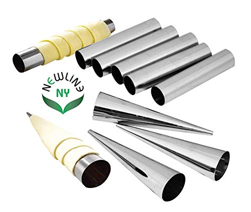 NewlineNY Stainless Steel 10 Pcs FROMAGE POURERS TUBES SET, 6 Circular + 4 Cone Cannoli Pastry Forms