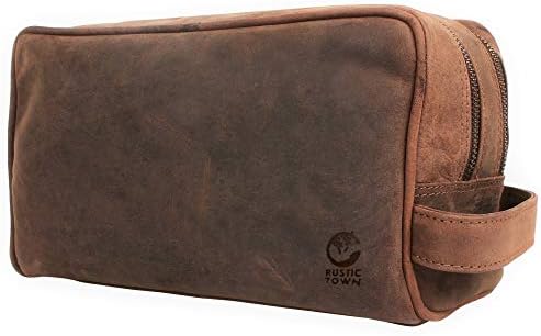 Genuine Leather Travel Toiletry Bag - Dopp Kit Organizer By Rustic Town (Dark Brown) 1 Genuine Leather Travel Toiletry Bag - Dopp Kit Organizer By Rustic Town (Dark Brown)