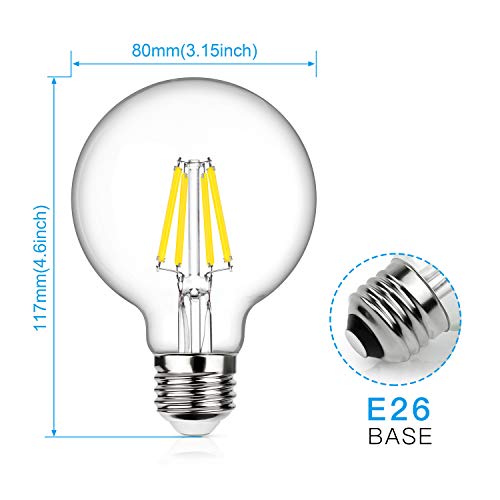 60W-75W Equivalent G25 Dimmable LED Globe Light Bulbs, 800Lm Super Bright, 4000K Kelvin Daylight White, 7Watt, Medium Screw Base (E26), Bathroom Vanity Mirror Light, 6-Pack