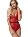 Garmol Women Lingerie One Piece Teddy Fishnet Lace Bodysuit Corset Plus Size Vintage Lingerie Set Classy Romper, (Red, XXX-Large)