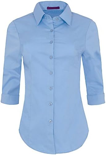 Iron Puppy Womens 3/4 Sleeve Skinny Button Down Collared Shirts With Stretch