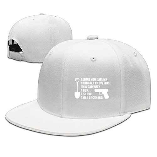 XiaoHans Men's Before You Date My Daughter Gun Shovel Backyard Casual Style Football White Cap Adjustable Snapback