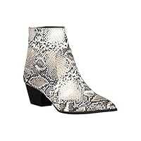 Alrisco Women Printed Pointy Toe Chunky Heeled Booties RB77 - Beige Brown Snake (Size: 6.0)