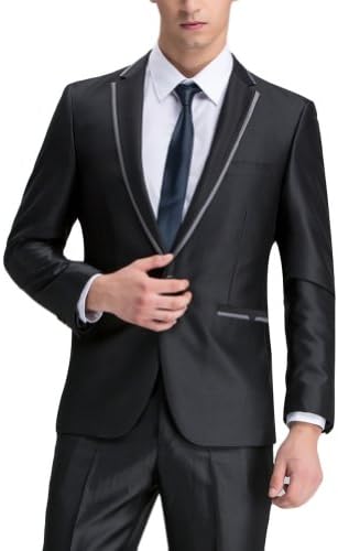 Men Suit Wedding Suits For Men Tailored Collar 2 Pieces Slim Fit Tuxedo Jacket &amp; Pant S3 (Black,54)