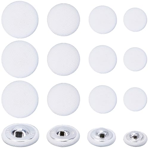CABODYALS 100Pcs 4 Styles White Aluminum Small Flat Round Buttons Replacement Cloth Fabric Covered Metal Shank Button for Sewing Making Women Clothes Bag Wedding Bridal Dresses Coat Sweater Diy Craft