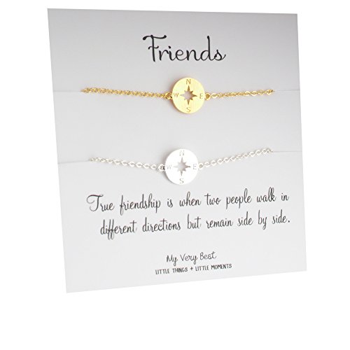 My Very Best Dainty Compass Bracelet for 2, BFF Friendship Gift Bracelet