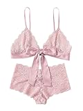 SweatyRocks Women's Tie Front Lace Bralette and Pantie Lingerie Set