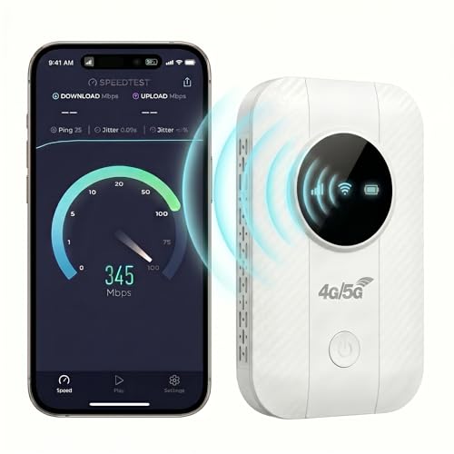 Routeur 5G Portable WiFi 6 -Modem Internet Mobile Haut Débit Déverrouillé， Point d'Accès Mobile (MiFi) pour Voyage, Batterie 2100mAh (12h Autonomie), USB-C, WPA3, Nano SIM, Plug & Play-CC