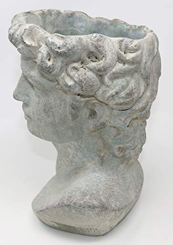 Pflanztopf Büste Adonis, Zement, grau, 27 cm, Blumentopf Kopf Antik Design Pflanzkopf – Bild 5