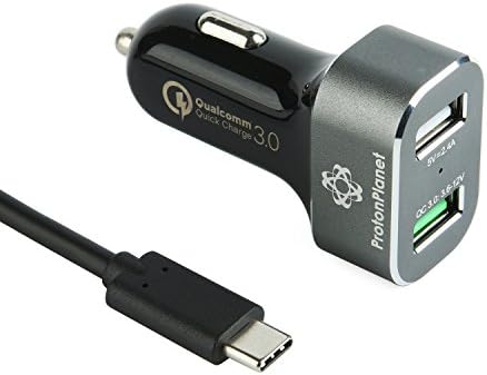 Quick Charge 3.0 USB Type C Car Charger, ProtonPlanet Dual USB Car Adapter with USB C Cable for Galaxy S8, S8 Plus, Galaxy Note 8, LG G6, G5, V20, Nexus 6p, Google Nexus 5X, Nintendo Switch and more