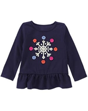Baby Girl Navy Snowflake Peplum Tee