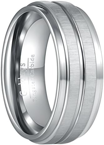 GOLDAYS 8mm High Polished Center Transverse Matte Finished Men's Tungsten Ring Wedding Band Comfort Fit (8.5)