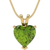 Clara Pucci 14K Yellow Gold Plated Solitaire 16" Box-Chain Necklace - Sterling Silver 2ct Heart Cut Peridot Pendant