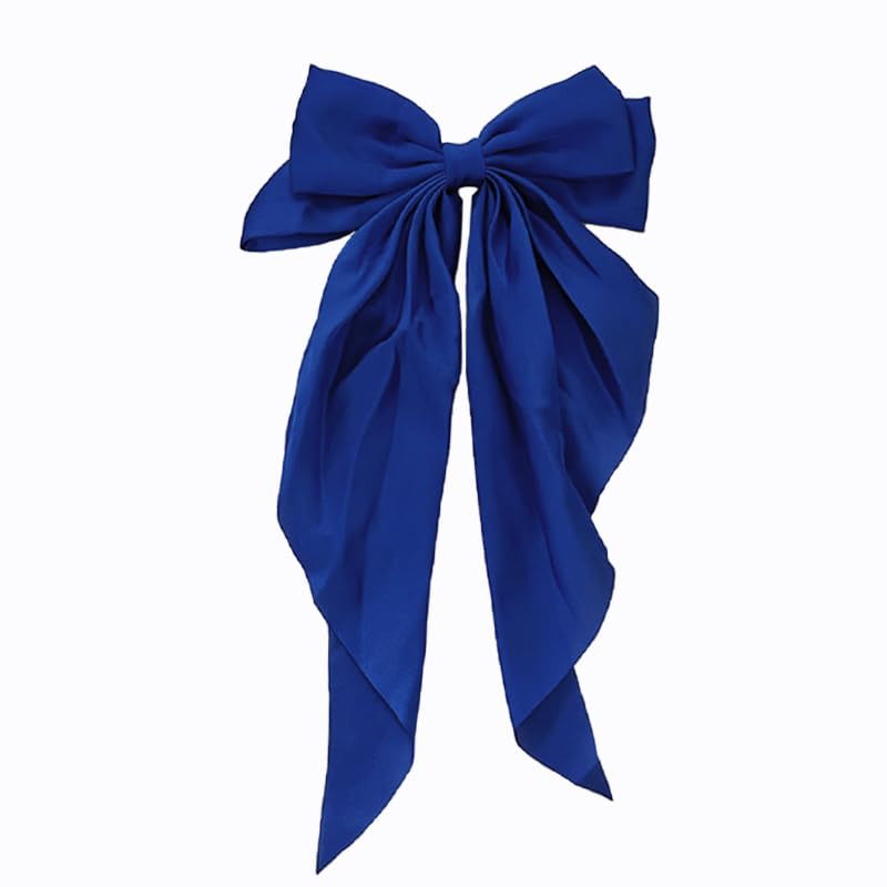 Hair Bows for Women Royal Blue Clips Large Satin Ribbon Bow Accessories Silk Big Hairs Bow for Girls Cute Christmas Long Hair Bows for Girls Hair Clip (blue)