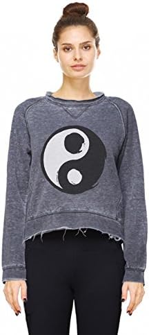 Nadi Bodi Women's Yin Yang Distressed Pullover, M, Grey