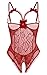 Women Sexy Teddy Lingerie One Piece Lace Babydoll Bodysuit Nightie Plus Size S-3XL (X-Large, Wine Red)