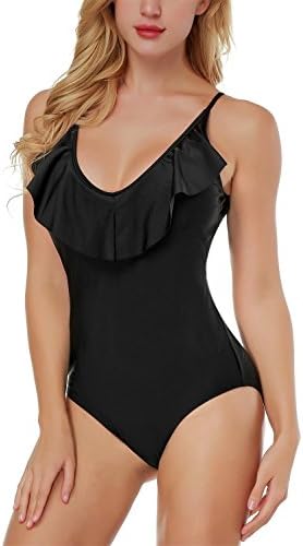 JULNN Women's Fashion Swimsuit One Piece Swimwear Halter Backless Sexy Bathing Suits Bikini (XLarge(US14-16）, Black)