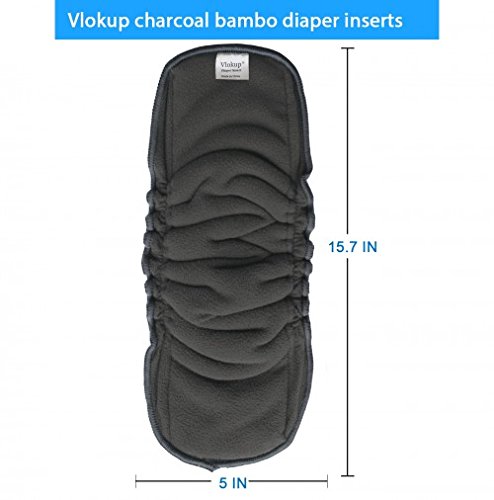 Vlokup Baby Cloth Diapers Inserts Overnight 5 Layer Infant Charcoal Bamboo Diaper Inserts Reusable Liners for Cloth Pocket Diapers with Gussets Wet and Dry Diaper Bag (Pack of 10) - Thumbnail 6