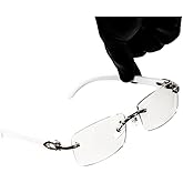Street Knitted Retro Vintage White Wood Arm Trendy Style Designer Rimless Clear Lens Men’s Women Rectangular Silver Frame Unisex Square Frameless Clear Tint Rectangle Hip Hop Buffs Eye Glasses