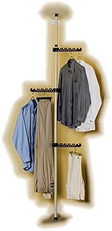 Portable Indoor Garment Rack Tools-free DIY Coat Hanger Clothes Wardrobe 1 Poles 3 side hangers. Heavy Duty Stainless Steel Pole. Space Fit and Saver.[3201]