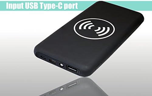 Qi Wireless Portable Charger, Input USB Type-C Port, Fast Charging, Battery Pack Portable Charger, 2 in 1 Power Bank 10000mAh for iPhone, Samsung Galaxy Note, Android and Qi-Enabled Devices (Black)